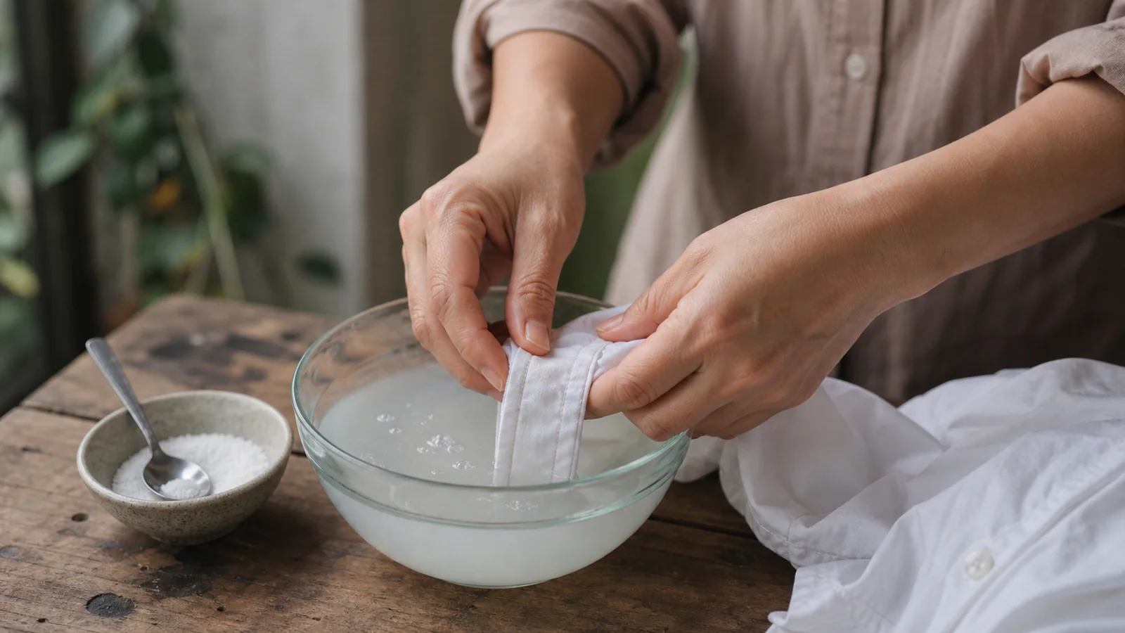 Kết hợp Giấm trắng và muối ăn loại bỏ mảng bám